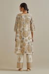 Shop_KORA_Yellow Cotton Embroidered Silk Thread Patchwork A-line Pant Set _at_Aza_Fashions