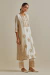 Shop_KORA_Yellow Kurta And Dupatta Cotton Chanderi Patchwork Straight Set  _Online_at_Aza_Fashions