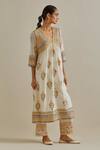 Buy_KORA_Yellow Kurta And Dupatta Cotton Chanderi Embroidered Patchwork Set _Online_at_Aza_Fashions