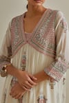 Shop_KORA_Pink Kurta And Dupatta Cotton Chanderi Embroidered Silk Patchwork Set _Online_at_Aza_Fashions