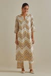 Buy_KORA_Yellow Kurta And Dupatta Cotton Sequins Patchwork Straight Set _Online_at_Aza_Fashions