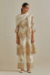 Buy_KORA_Yellow Kurta And Dupatta Cotton Mirror Patchwork A-line Pant Set  _at_Aza_Fashions