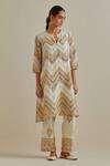 KORA_Yellow Kurta And Dupatta Cotton Mirror Patchwork A-line Pant Set  _Online_at_Aza_Fashions