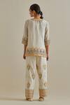 Shop_KORA_Yellow Top Cotton Chanderi Embroidered Patchwork Short And Pant Set _at_Aza_Fashions