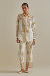 Buy_KORA_Yellow Shirt Cotton Chanderi Embroidered Silk Patchwork And Pant Set _at_Aza_Fashions