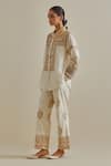 KORA_Yellow Shirt Cotton Chanderi Embroidered Silk Patchwork And Pant Set _at_Aza_Fashions