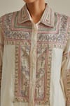 KORA_Pink Shirt Cotton Chanderi Embroidered Silk Patchwork And Pant Set _at_Aza_Fashions