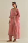 Buy_KORA_Pink Kurta And Dupatta Cotton Chanderi Embroidered Mirror Long Set  _at_Aza_Fashions