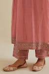 Shop_KORA_Pink Kurta And Dupatta Cotton Chanderi Embroidered Mirror Long Set  _Online_at_Aza_Fashions