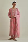 Buy_KORA_Pink Kurta And Dupatta Cotton Chanderi Sequins Work Straight Set _at_Aza_Fashions