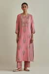Buy_KORA_Pink Kurta And Dupatta Cotton Chanderi Sequins Work Straight Set _Online_at_Aza_Fashions