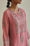 Shop_KORA_Pink Kurta And Dupatta Cotton Chanderi Sequins Work Straight Set _Online_at_Aza_Fashions