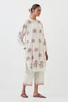 Upavita_Off White Cotton Print Floral Mandarin Collar Kurta With Pant _Online_at_Aza_Fashions