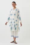 Upavita_Off White Cotton Print Floral Mandarin Collar Blossom Kurta With Pant _Online_at_Aza_Fashions