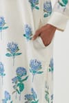 Upavita_Off White Cotton Print Floral Mandarin Collar Blossom Kurta With Pant _at_Aza_Fashions