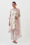 Buy_Upavita_Off White Kurta And Dupatta Cotton Chanderi Hand Block Print A-line Pant Set _at_Aza_Fashions