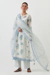 Buy_Upavita_Off White Kurta And Dupatta Cotton Chanderi Hand Block Floret Straight Pant Set _Online_at_Aza_Fashions