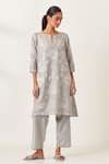 Buy_KORA_Blue Kurta And Pant Silk Embroidered Aari Notched Work Set _Online_at_Aza_Fashions