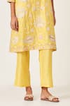 Shop_KORA_Yellow Kurta And Pant Silk Embroidered Aari Notched Applique Work Set  _Online_at_Aza_Fashions