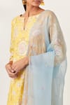 Buy_KORA_Yellow Kurta And Pant Silk Embroidered Aari Notched Applique Work Set  