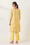 Shop_KORA_Yellow Kurta And Pant Silk Embroidered Aari Notched Applique Work Set  _at_Aza_Fashions