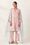 Buy_KORA_Pink Kurta And Pant Silk Embroidered Aari Notched Applique Set 