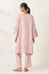 Shop_KORA_Pink Kurta And Pant Silk Embroidered Aari Notched Applique Set _at_Aza_Fashions