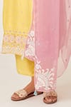 KORA_Yellow Kurta And Pant Silk Embroidered Aari Notched Floral Set  _at_Aza_Fashions