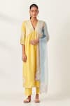 Buy_KORA_Yellow Kurta And Pant Silk Embroidered Aari Stripe Work Anarkali Set  _at_Aza_Fashions