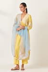 Buy_KORA_Yellow Kurta And Pant Silk Embroidered Aari Stripe Work Anarkali Set  