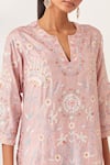 Buy_KORA_Pink Kurta And Pant Silk Embroidered Floral Jaal Applique Work Set  