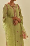 KORA_Green Dupatta Silk Organza Floral Applique Embellished Kurta Pant Set  _at_Aza_Fashions