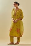 Buy_KORA_Yellow Dupatta Silk Applique Sequin Embellished Kurta Pant Set  _at_Aza_Fashions