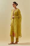 KORA_Yellow Dupatta Silk Applique Sequin Embellished Kurta Pant Set  _at_Aza_Fashions