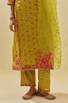 Buy_KORA_Yellow Dupatta Silk Organza Stripe Floral Applique Kurta Pant Set  _Online_at_Aza_Fashions