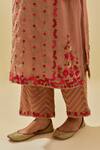 KORA_Pink Dupatta Silk Organza Embroidered Flower Applique Kurta Pant Set  _Online_at_Aza_Fashions