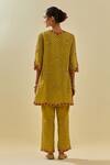 Shop_KORA_Yellow Dupatta Silk Organza Bead Chevron Short Kurta Pant Set  _at_Aza_Fashions