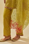 Buy_KORA_Yellow Dupatta Silk Organza Bead Chevron Short Kurta Pant Set  _Online_at_Aza_Fashions