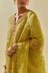 Shop_KORA_Yellow Dupatta Silk Organza Bead Chevron Short Kurta Pant Set  _Online_at_Aza_Fashions