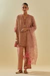 Buy_KORA_Pink Dupatta Silk Organza Bead Chevron Short Kurta Pant Set  _at_Aza_Fashions