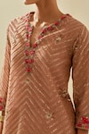 Buy_KORA_Pink Dupatta Silk Organza Bead Chevron Short Kurta Pant Set  _Online_at_Aza_Fashions