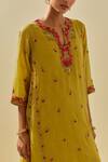 Buy_KORA_Yellow Dupatta Silk Applique Embellished Panelled Kalidar Salwar Set  _Online_at_Aza_Fashions