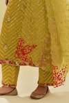 Buy_KORA_Yellow Dupatta Silk Chevron Applique Embellished Kurta Pant Set  _Online_at_Aza_Fashions