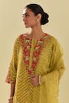 Shop_KORA_Yellow Dupatta Silk Chevron Applique Embellished Kurta Pant Set  _Online_at_Aza_Fashions