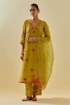 Buy_KORA_Yellow Anarkali And Panttissue Chanderi Floral Embellished Pant Set  _at_Aza_Fashions