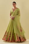 Buy_KORA_Green Blouse And Lehengatissue Chanderi Floral Applique Embellished Lehenga Set _at_Aza_Fashions