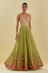 Shop_KORA_Green Blouse And Lehengatissue Chanderi Floral Applique Embellished Lehenga Set _Online_at_Aza_Fashions