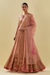 Buy_KORA_Pink Dupatta Silk Organza Applique Sequin Embellished Lehenga Blouse Set _at_Aza_Fashions