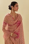 KORA_Pink Dupatta Silk Organza Applique Sequin Embellished Lehenga Blouse Set _at_Aza_Fashions