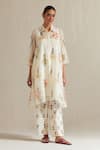 Upavita_Off White Kurta Cotton Chanderi Hand Block Floral Print A-line Short Set _Online_at_Aza_Fashions